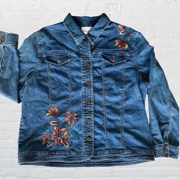 Alfred Dunner Embroidered Denim Jean Shirt Jacket Floral - Picture 5 of 9